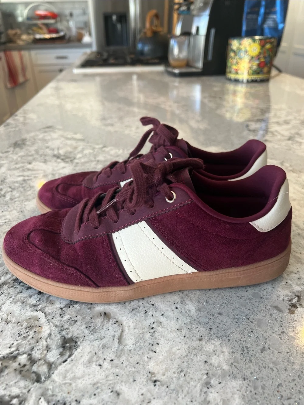 Zara Burgundy Suede Contrasting Sneakers Gum Sole EU37